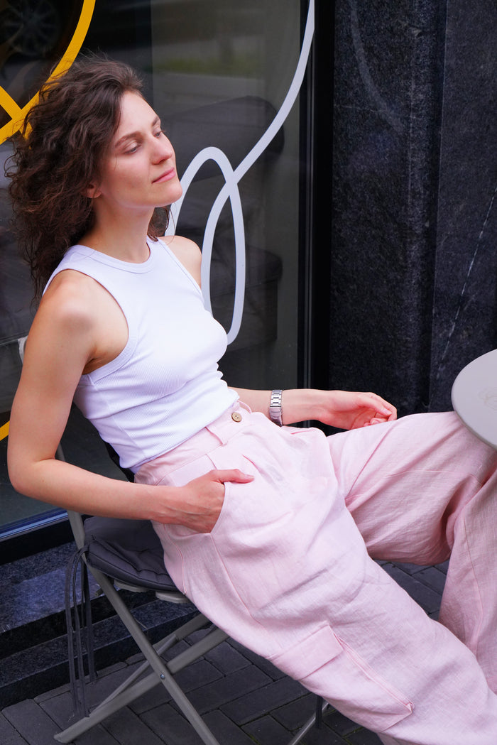 Wide Linen Cargo Pants ALBA - IN STOCK