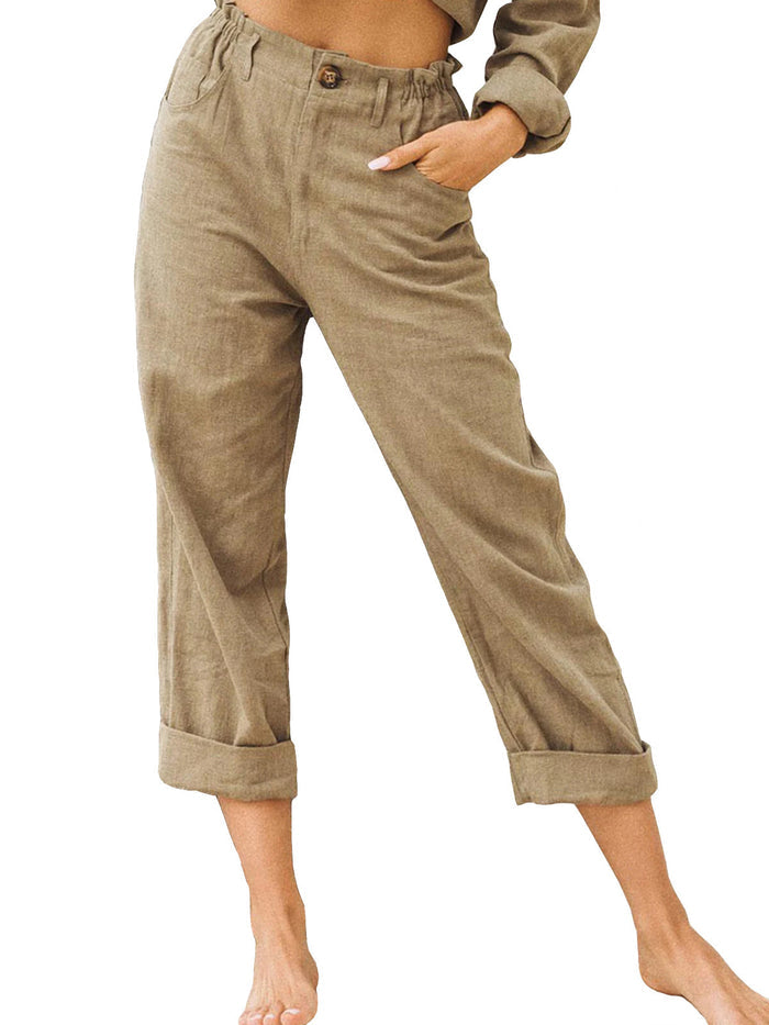 Summer cotton linen pants for women relaxed fit breathable fabric drawstring waist everyday wear