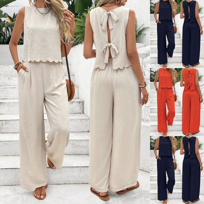 women dark blue vest and pants set elegant casual city outfit