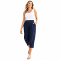 Women's elastic waist cropped pants with large pockets, relaxed fit, mid-rise waist and slight stretch for everyday dressing.
