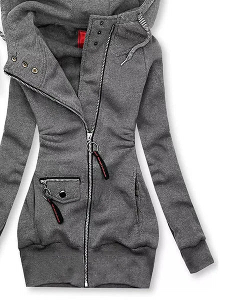 women slim hooded jacket white clean fit everyday outfit neutral tones