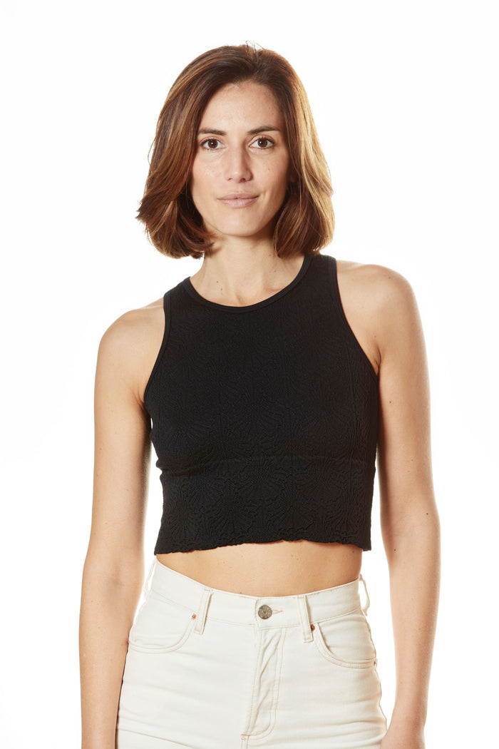 Floral High Neck Crop Top Black Onyx image 0