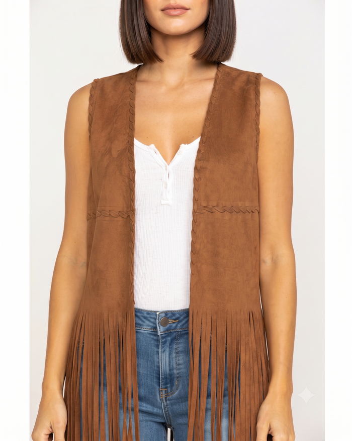 Women's Fringe Suede Whip Stitch Vest