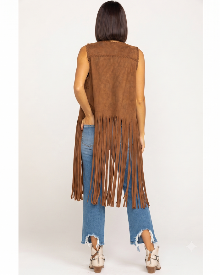 Women's Fringe Suede Whip Stitch Vest