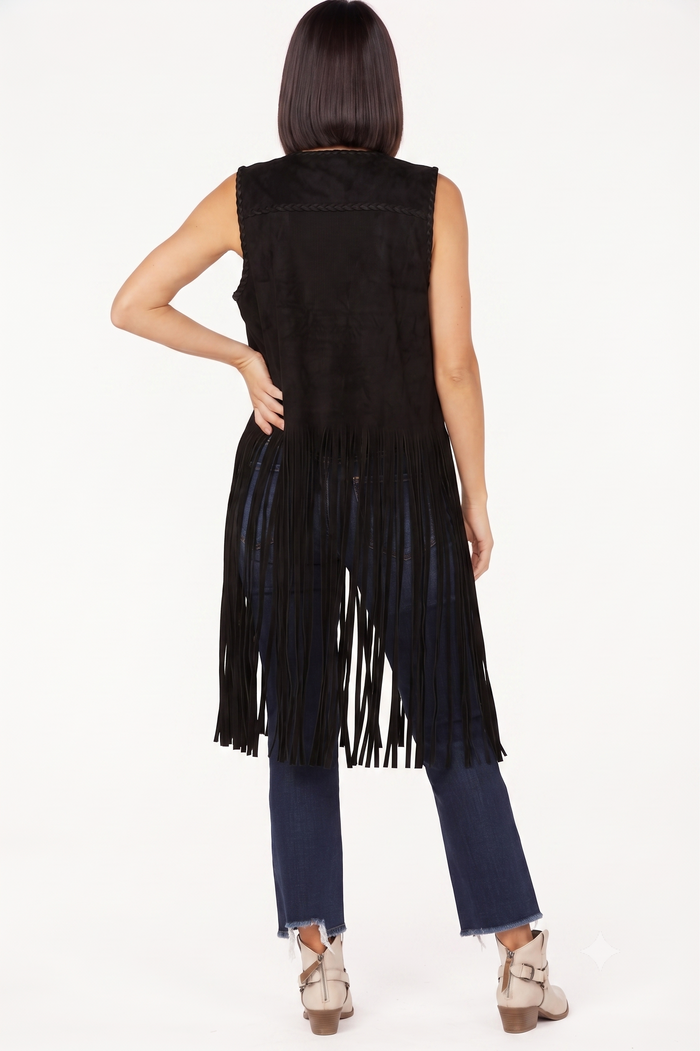 Women's Fringe Suede Whip Stitch Vest