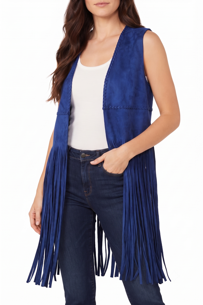 Women's Fringe Suede Whip Stitch Vest
