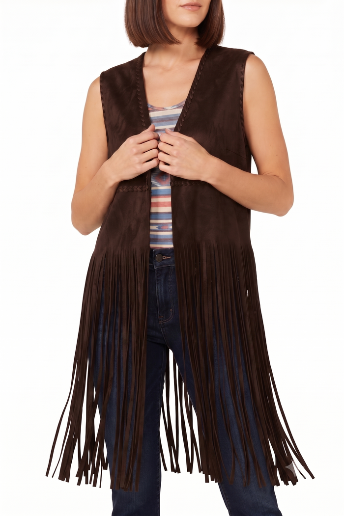 Women's Fringe Suede Whip Stitch Vest