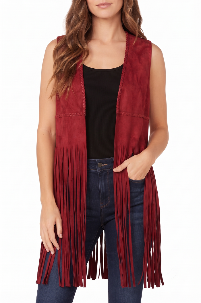 Women's Fringe Suede Whip Stitch Vest