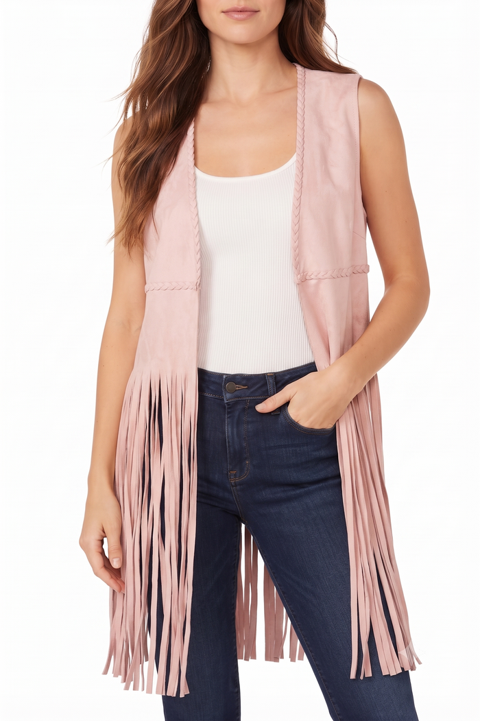 Women's Fringe Suede Whip Stitch Vest