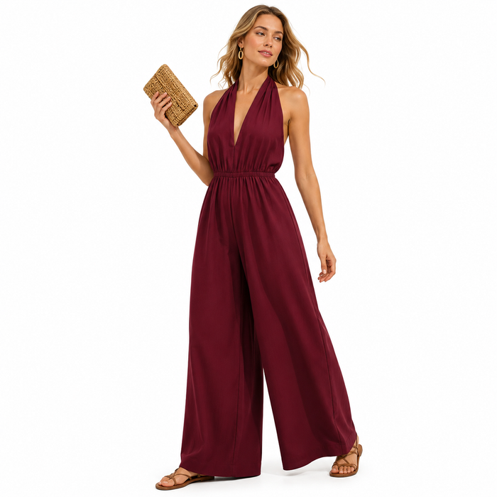 Women's Halter Jumpsuit With Loose Cropped Wide-Leg Fit