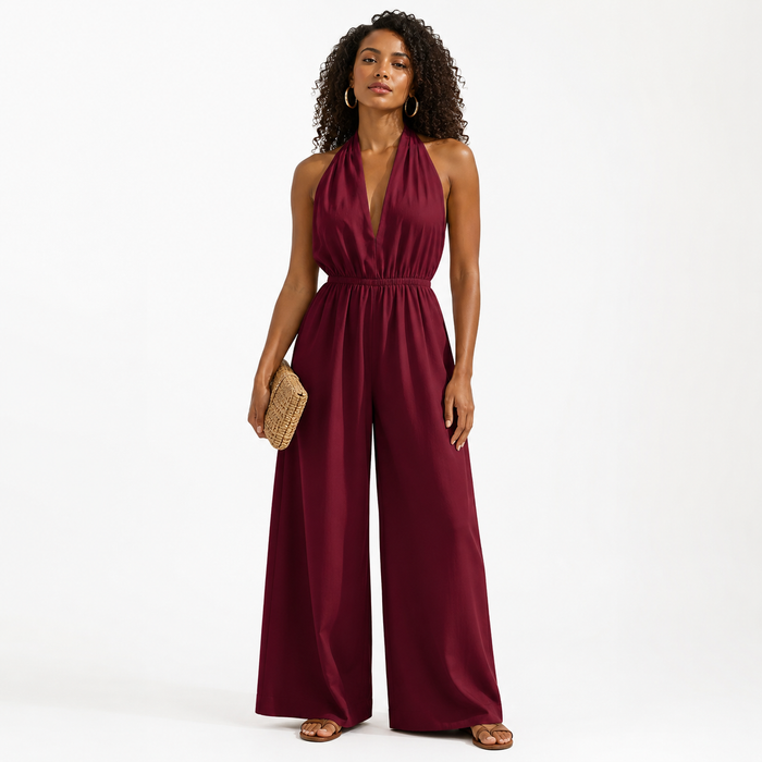 Women's Halter Jumpsuit With Loose Cropped Wide-Leg Fit