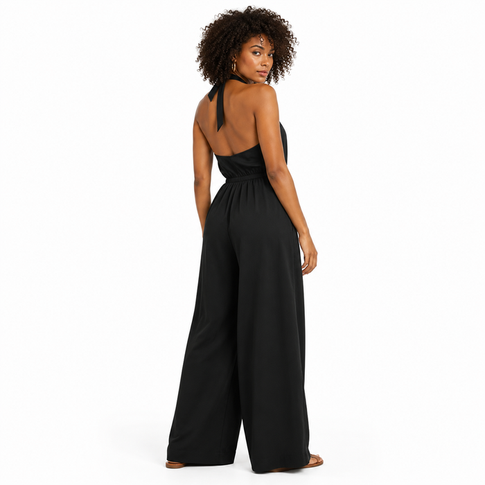 Women's Halter Jumpsuit With Loose Cropped Wide-Leg Fit