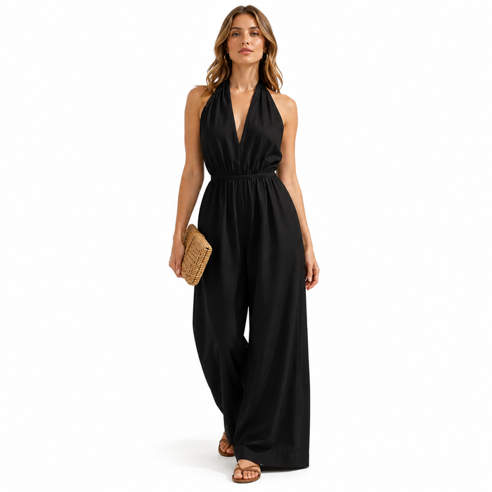 Women's Halter Jumpsuit With Loose Cropped Wide-Leg Fit