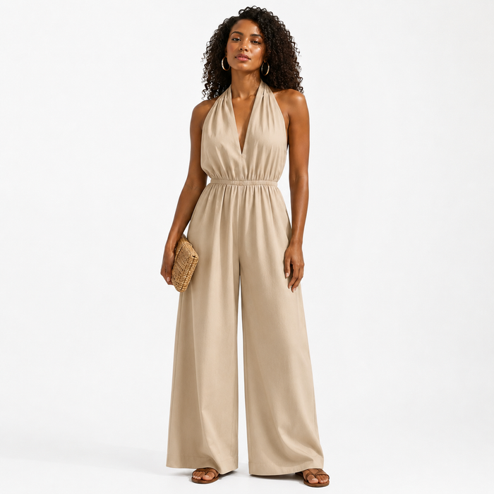 Women's Halter Jumpsuit With Loose Cropped Wide-Leg Fit