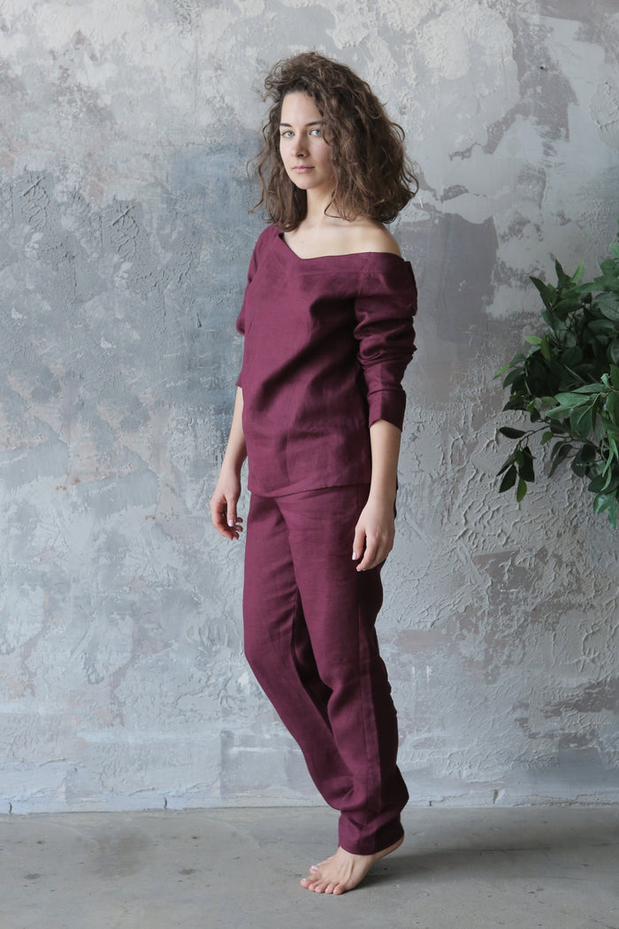 Women’s Linen Pants ANISE in Burgundy