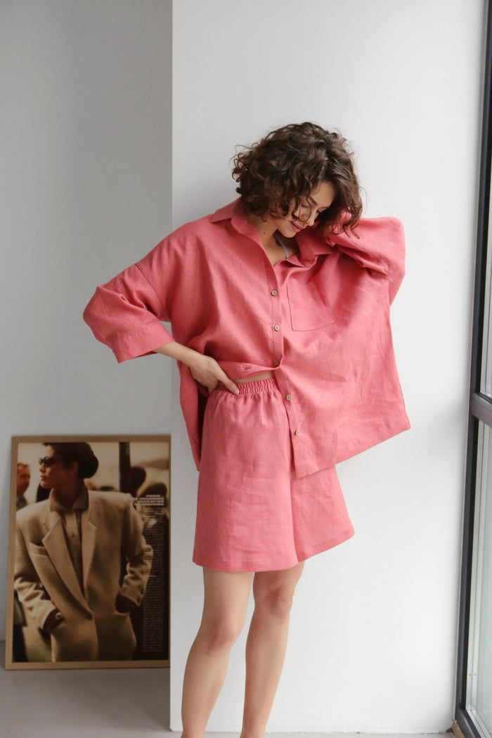 Women’s Linen Shorts BELLA in Peach