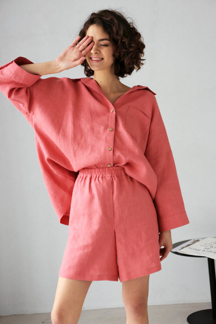 Women’s Linen Shorts BELLA in Peach
