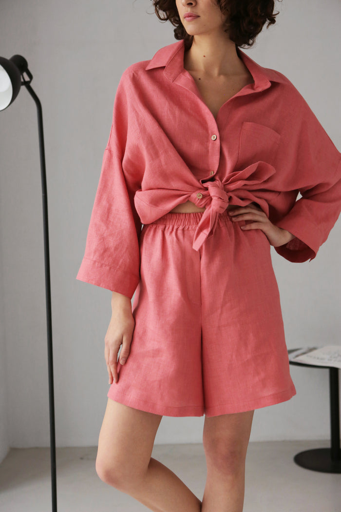 Women’s Linen Shorts BELLA in Peach