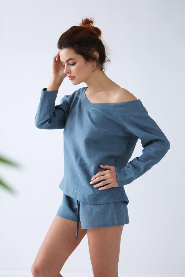 Women’s Linen Shorts LIANA in Blue grey