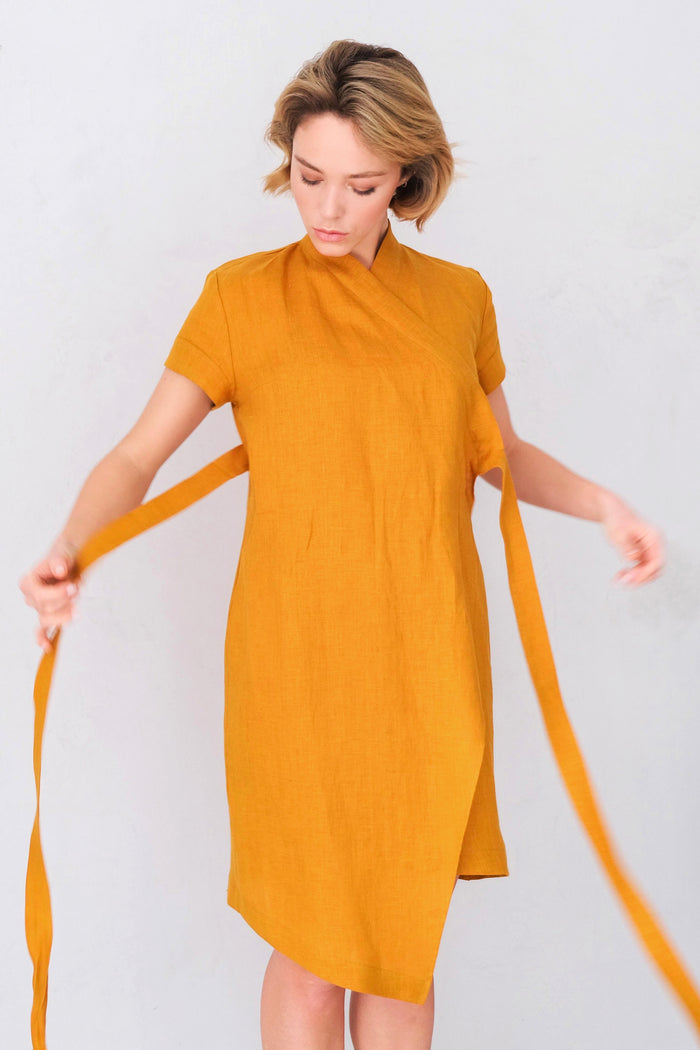 Women's Linen Wrap Dress ALOE - IN STOCK