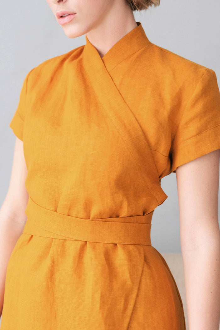 Women's Linen Wrap Dress ALOE - IN STOCK