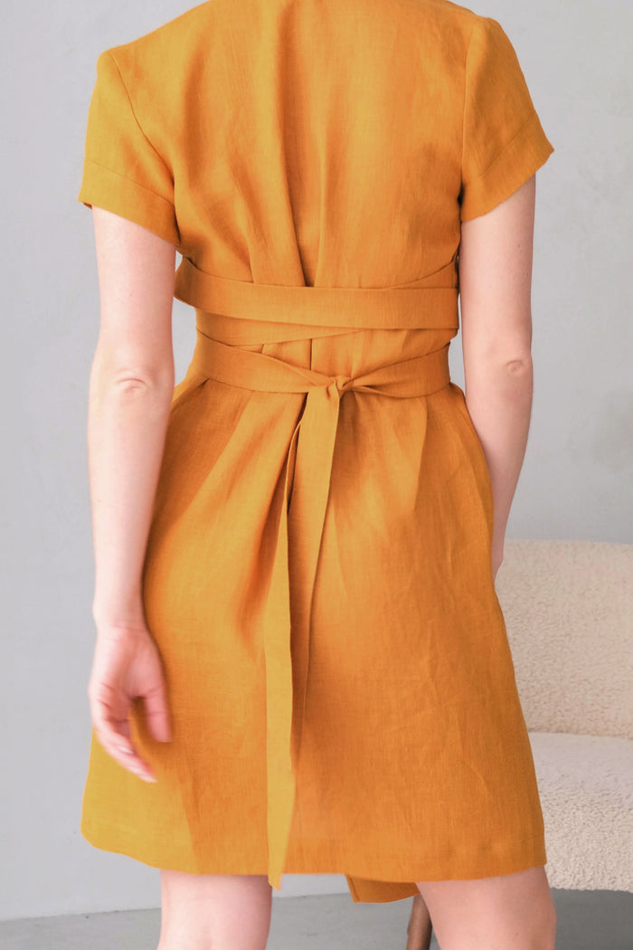 Women's Linen Wrap Dress ALOE - IN STOCK