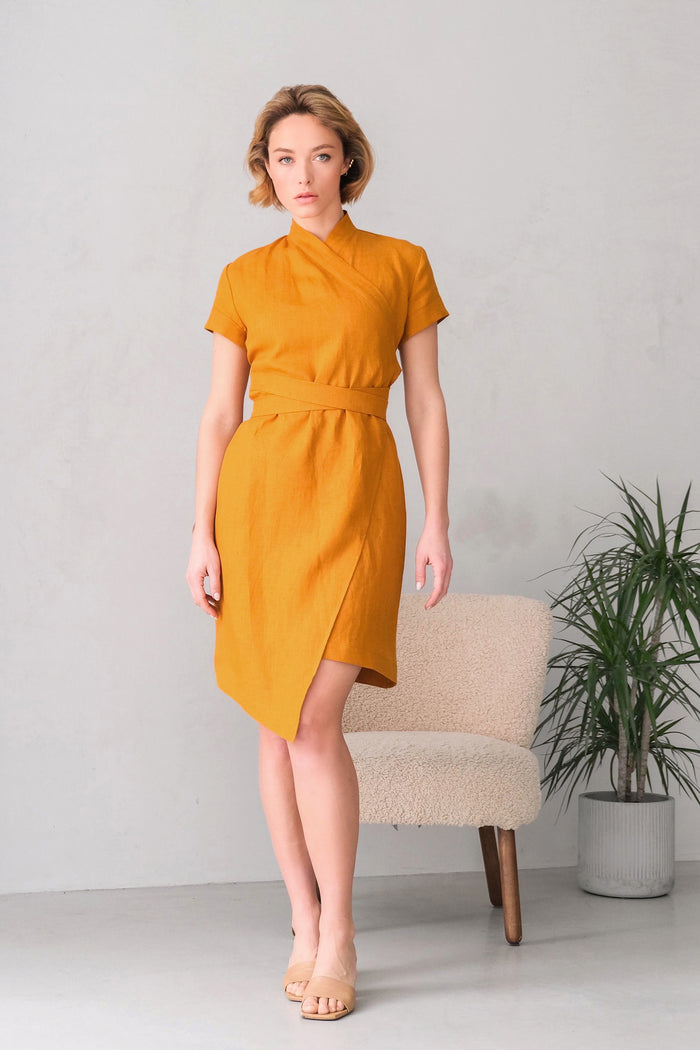 Women's Linen Wrap Dress ALOE - IN STOCK