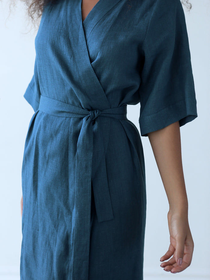 Women’s Long Linen Kimono UME in Navy blue