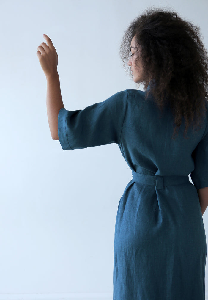 Women’s Long Linen Kimono UME in Navy blue