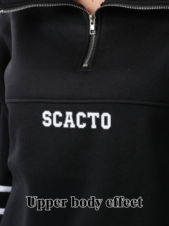 Black hoodie with 'SCACATO' branding on the chest.