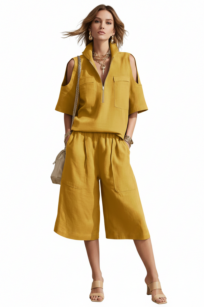 Back view of the matching set highlighting clean lines and the relaxed drape of the top