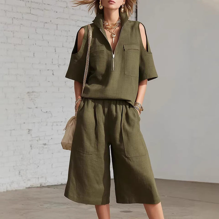 Full-body front pose in the matching outfit, styled with minimalist jewelry and loafers