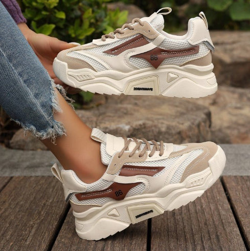 breathable mesh sneakers women white low top daily wear