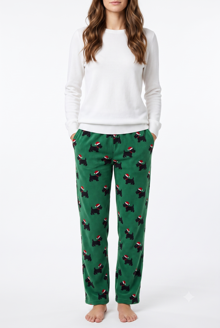 Women's Pajamas Santa Dog Green
