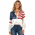 Women printed long sleeve summer shirt with 3D effect pattern, regular sleeves and artistic retro style for casual outfit top