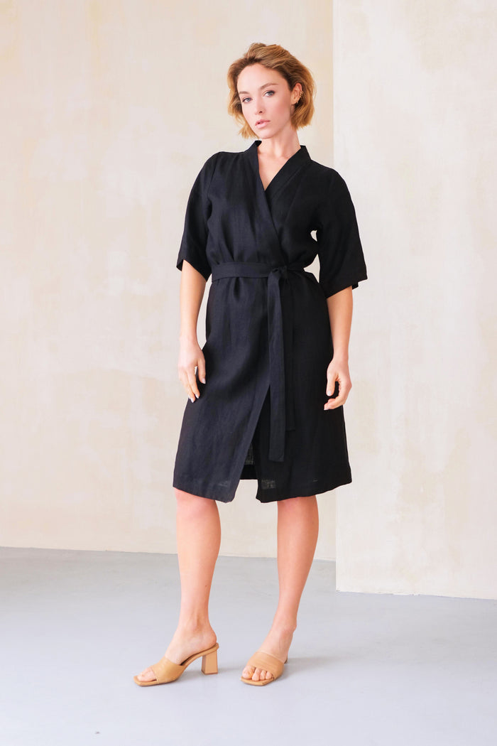 Women’s Short Linen Kimono UME in Black