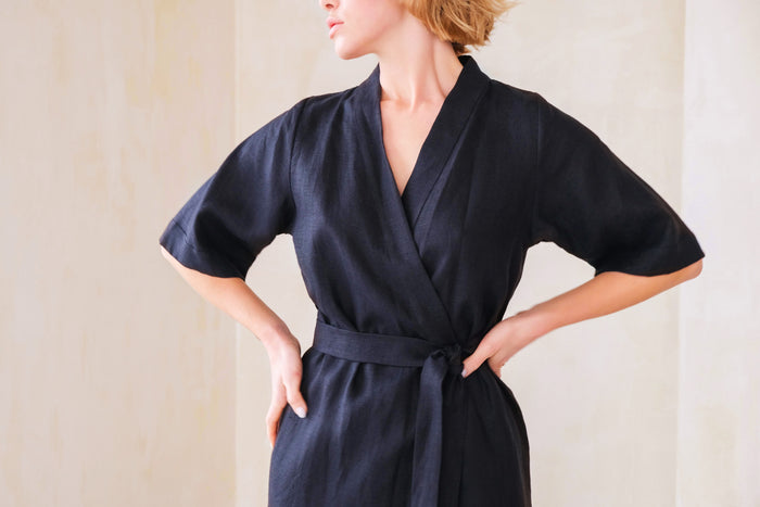 Women’s Short Linen Kimono UME in Black