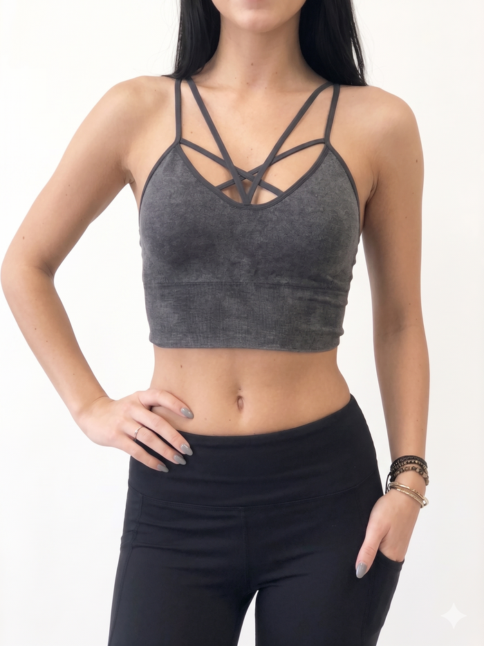 Women's Stone Washed Lattice Bralette