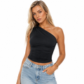 Women’s casual one shoulder top with ruched detail and flattering fit for spring and summer wear