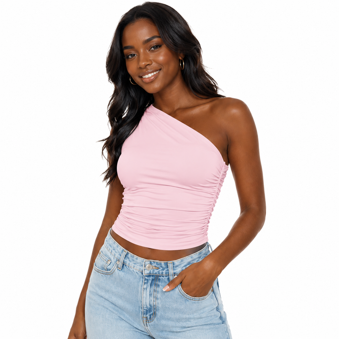 Slim fit women’s layering top with asymmetrical neckline and soft stretch feel for modern styling