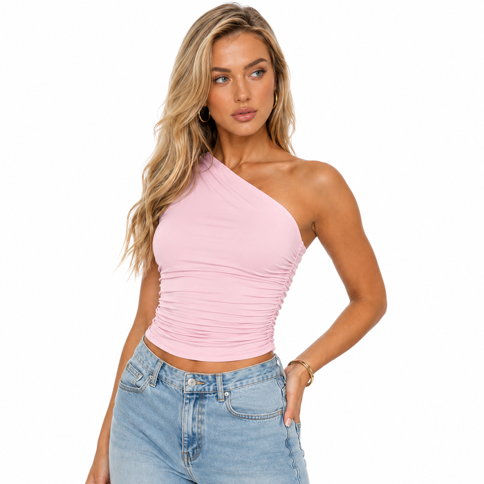 Stylish women’s one shoulder camisole top with body hugging fit and versatile outfit appeal