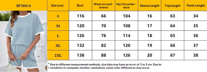 Size chart for a light blue outfit with measurements in centimeters.