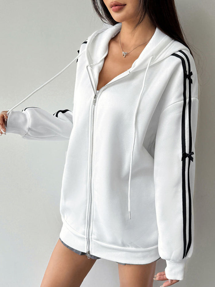 Women's Striped-Sleeve Zip Hoodie product view 4, showing visible design and option details for key option comparison online.