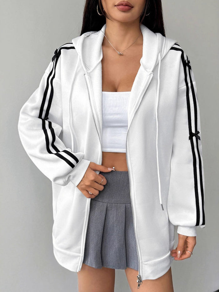 Women's Striped-Sleeve Zip Hoodie product view 5, showing visible design and option details for key option comparison online.