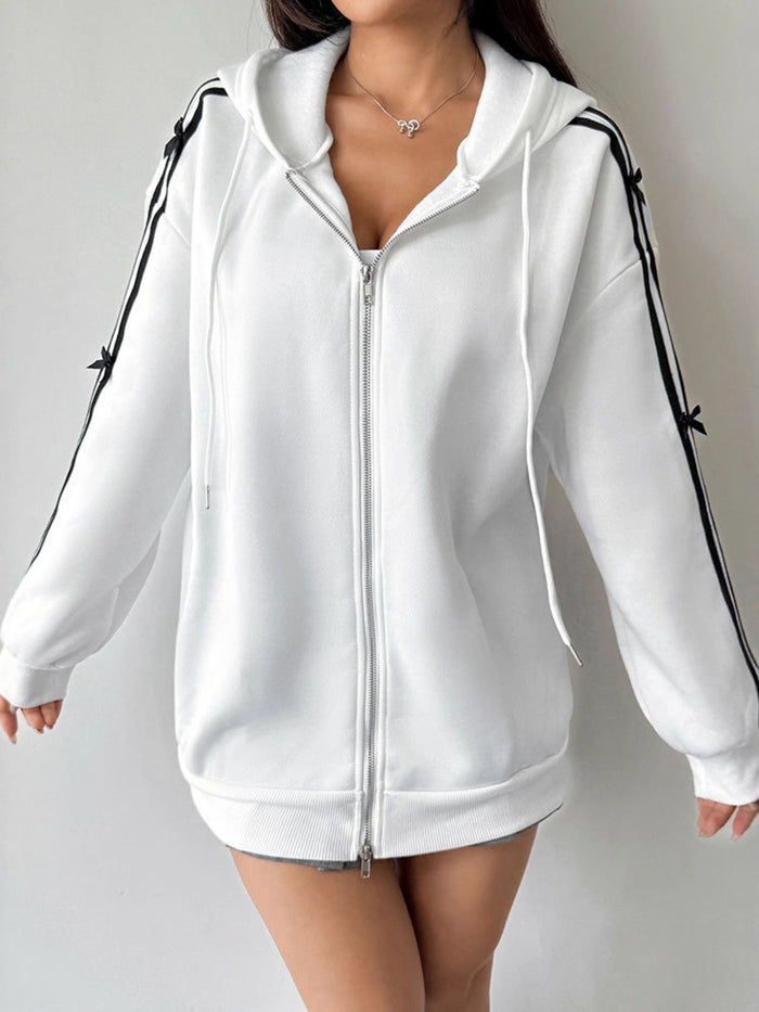Women's Striped-Sleeve Zip Hoodie product view 6, showing visible design and option details for key option comparison online.
