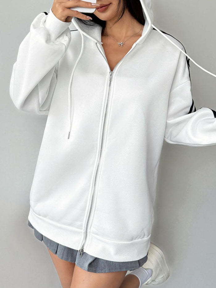 Women's Striped-Sleeve Zip Hoodie product view 7, showing visible design and option details for key option comparison online.
