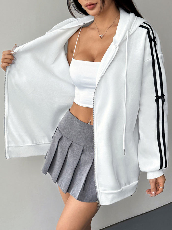 Women's Striped-Sleeve Zip Hoodie product view 8, showing visible design and option details for key option comparison online.