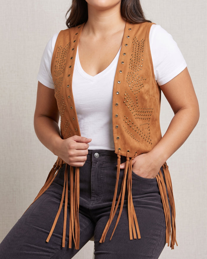 Women’s Studded Suede Rope Stitch Vest