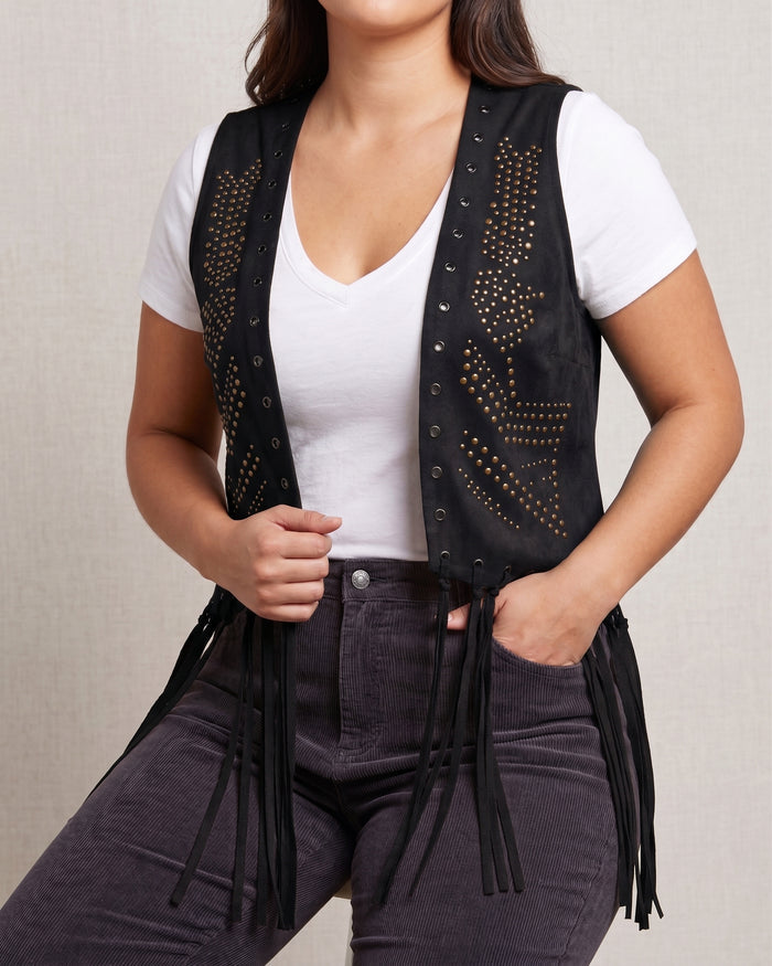 Women’s Studded Suede Rope Stitch Vest