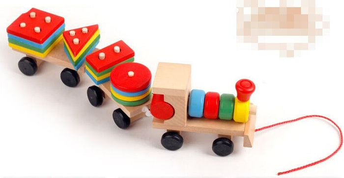 Wooden Train Three-Section Tractor Toy | Child Intelligence Puzzle Toys